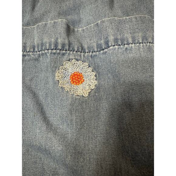 Go Softly Patio Denim Floral Embroidered Dress Women L Grandma Grunge Comfy Flaw - Picture 10 of 10